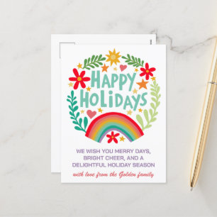 Rainbow Cute Hand-drawn Colorful CUSTOM Holiday Postcard