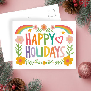Rainbow Cute Hand-drawn Colorful CUSTOM  Holiday Postcard