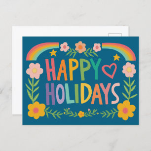 Rainbow Cute Hand-drawn Colorful CUSTOM  Holiday Postcard