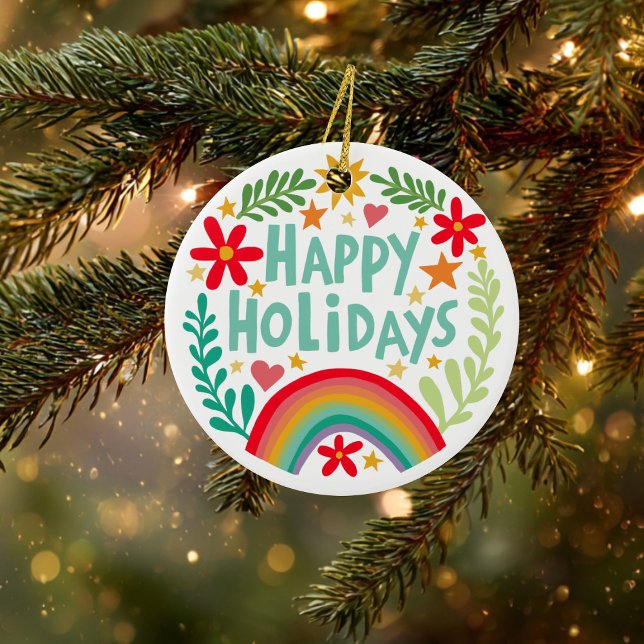 Rainbow Cute Hand-drawn Colourful Christmas Holida Ceramic Tree Decoration (Rainbow Cute Hand-drawn Colorful Christmas Holiday CUSTOM Ceramic Ornament
)