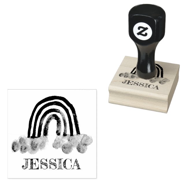 Rainbow Cute Kids Modern Watercolor Rubber Stamp (Stamped)