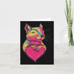 Rainbow Cute Squirrel Hugging Valentine Heart Love Card