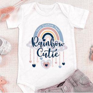 Rainbow Cutie and Hearts Girl or Boy Custom Text Baby Bodysuit