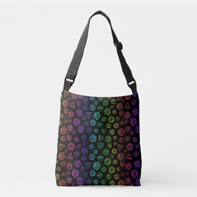 Rainbow D20 RPG Dice Pattern Crossbody Bag (Front)