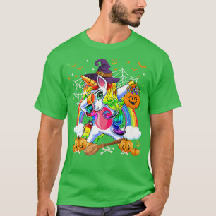 Rainbow Dabbing Unicorn Halloween Girls Women Wit T-Shirt