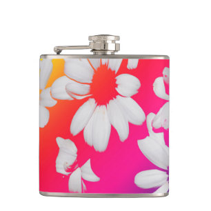 Rainbow daisies hip flask