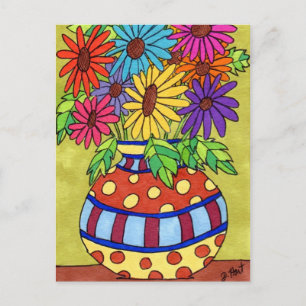 Rainbow Daisies in Designer Vase Postcard