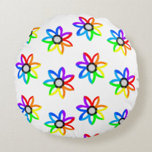 Rainbow Daisies Round Cushion