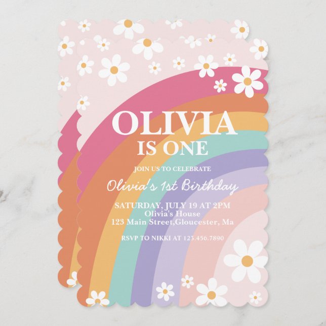 Rainbow Daisy Birthday Invitation (Front/Back)