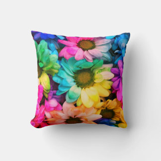 Rainbow Daisy Print Throw Pillow