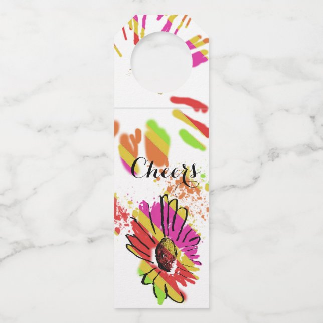 Rainbow Daisy Strip Design Bottle Tag (Front)