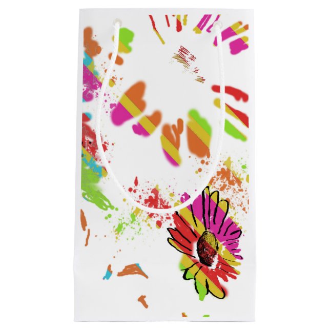 Rainbow Daisy Strip Design Small Gift Bag (Front)