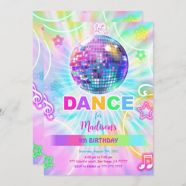Rainbow Dance Birthday  Invitation (Front/Back)