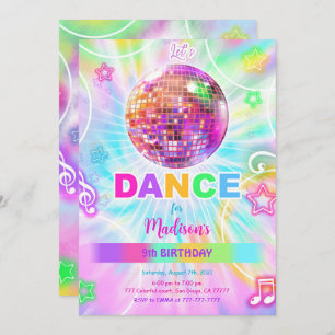 Rainbow Dance Disco Party Neon Glow  Invitation