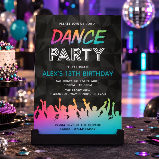 Rainbow Dance Party Teen Birthday Invitation (Creator Uploaded)