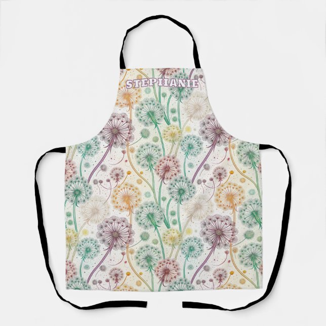 Rainbow Dandelion Breeze – Whimsical Floral Apron (Front)