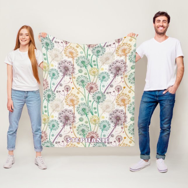 Rainbow Dandelion Breeze – Whimsical Floral Fleece Blanket (In Situ)