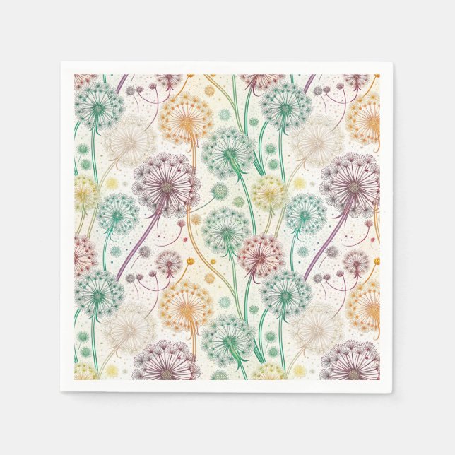 Rainbow Dandelion Breeze – Whimsical Floral Napkin (Front)