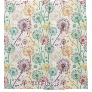 Rainbow Dandelion Breeze – Whimsical Floral Shower Curtain
