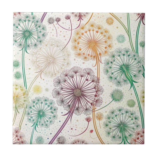 Rainbow Dandelion Breeze – Whimsical Floral Tile (Front)