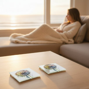 Rainbow Dandelion Glass Coaster