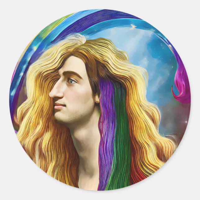 Rainbow Deity Man Of All love Fantasy Art   Classic Round Sticker (Front)