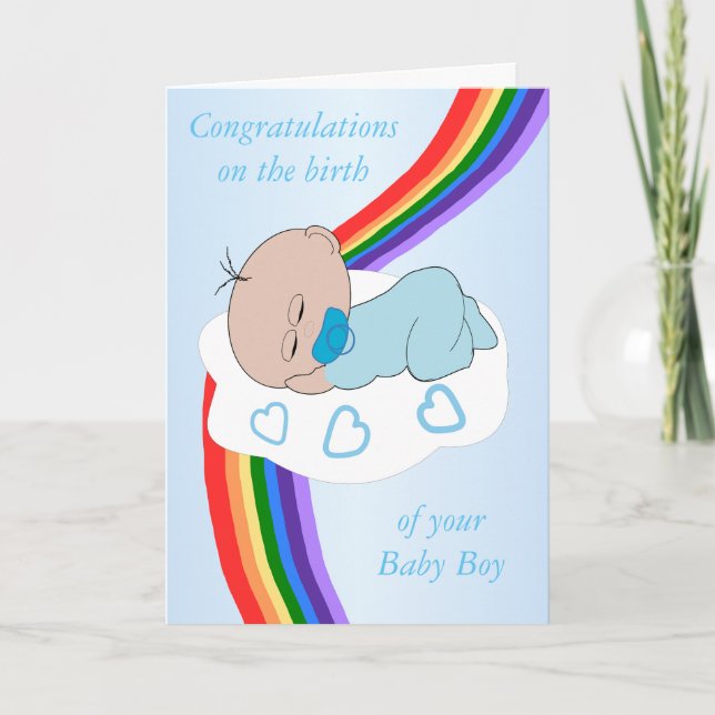 Rainbow Design New Born Baby Boy Card (Front)