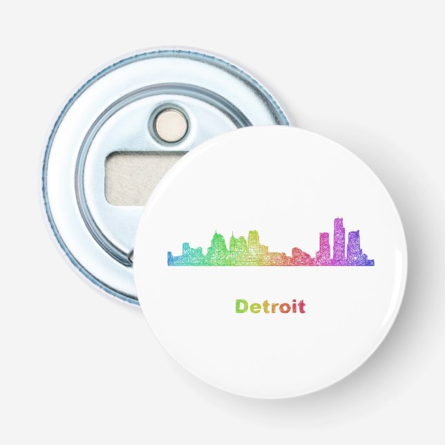 Rainbow Detroit skyline Bottle Opener (Front)