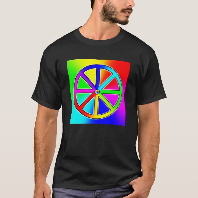 Rainbow Dharma Wheel - Buddhist T-Shirt (Front)