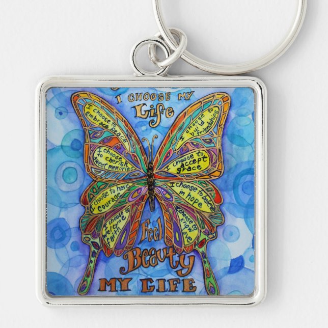 Rainbow Diabetes Butterfly Support Charm Keychains (Front)