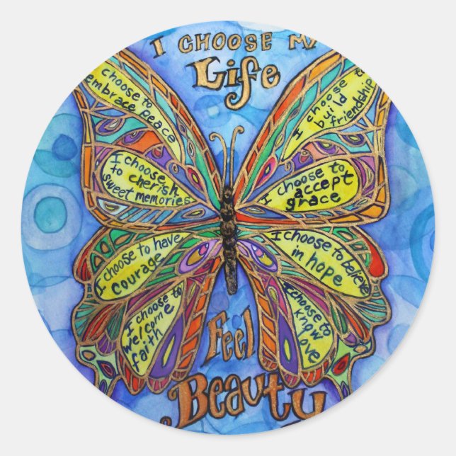 Rainbow Diabetes Butterfly Support Label Stickers (Front)