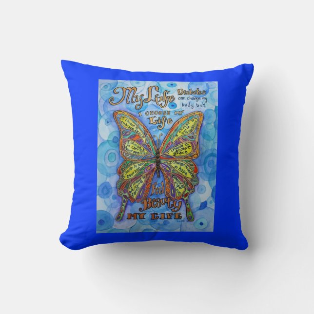 Rainbow Diabetes Butterfly Support Poem Pillows (Front)
