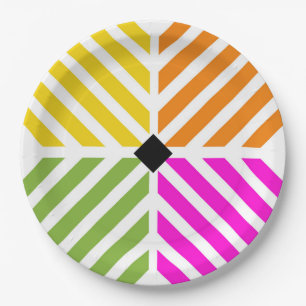 Rainbow Diagonal Stripes Paper Plate