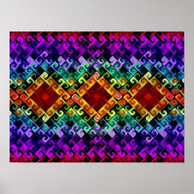 Rainbow Diamond Spiral Abstract Geometric Fractal  Poster (Front)