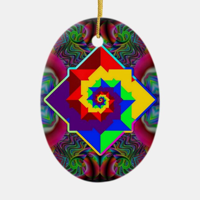 Rainbow Diamond Spiral Ceramic Tree Decoration (Front)