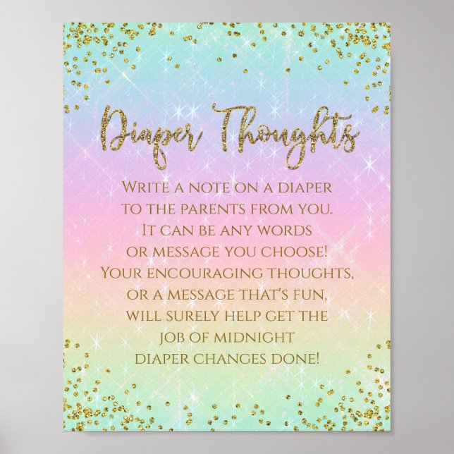 Rainbow Diaper Thoughts Baby Shower Game Poster (Front)