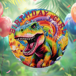 Rainbow dinosaur happy birthday Girl 7.5 Cm Round Badge