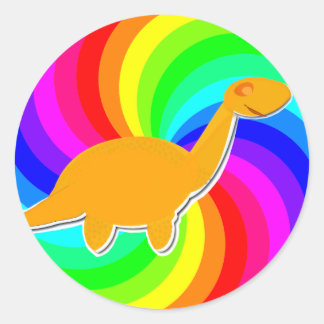 Rainbow Dinosaur Orange Diplodocus Classic Round Sticker