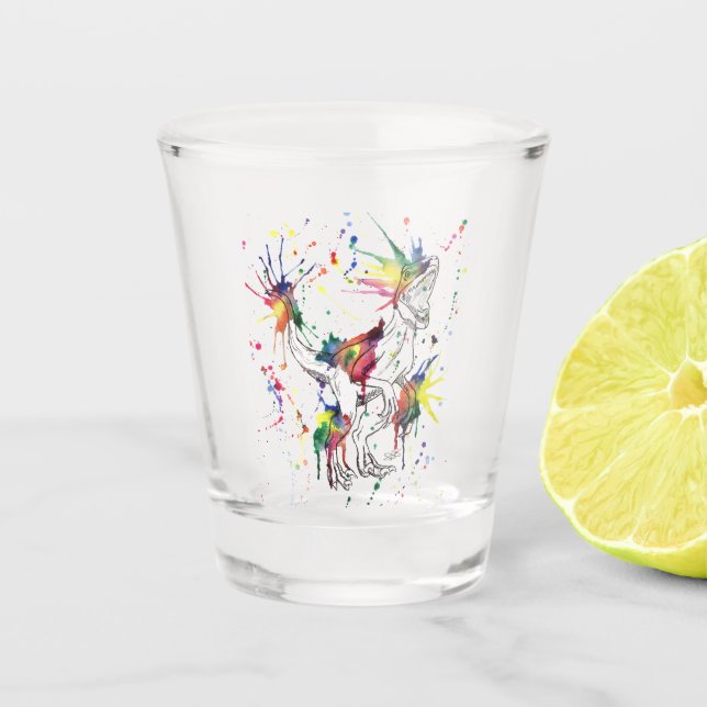 Rainbow Dinosaur Velicoraptor Shot Glass (Front)