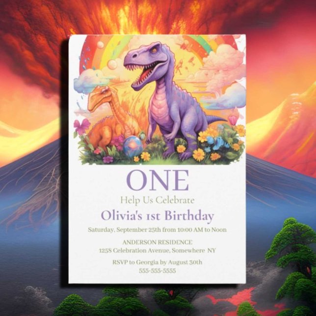 Rainbow dinosaurs birthday theme invitation (If you have any questions or need assistance with anything, feel free to reach out. We're thrilled t)