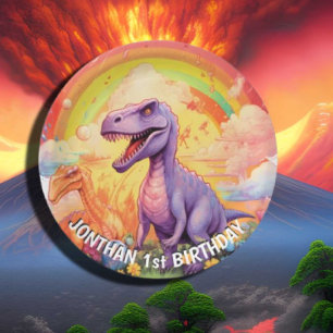 Rainbow dinosaurs birthday theme paper plate