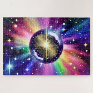 Rainbow Disco Mirror Ball Rotating in Space Jigsaw Puzzle