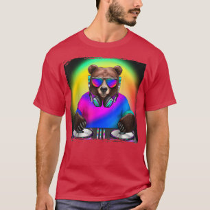 Rainbow DJ Bear Grizzly Sunglasses Funny Disc Jock T-Shirt