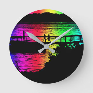 Rainbow Dock Silhouettes Wall Clock