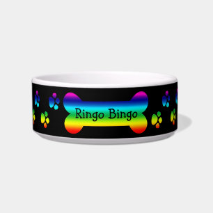 Rainbow Dog Bowl With Paws and Bone