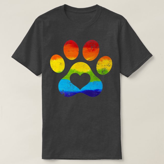 Rainbow Dog Paw Print Flag LGBTQ Gay Pride Month  T-Shirt (Design Front)