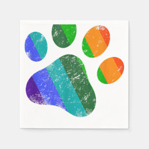 Rainbow Dog Paw Print LGBT Pride Retro Vintage  Napkin