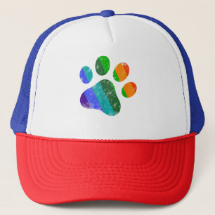 Rainbow Dog Paw Print LGBT Pride Retro Vintage  Trucker Hat