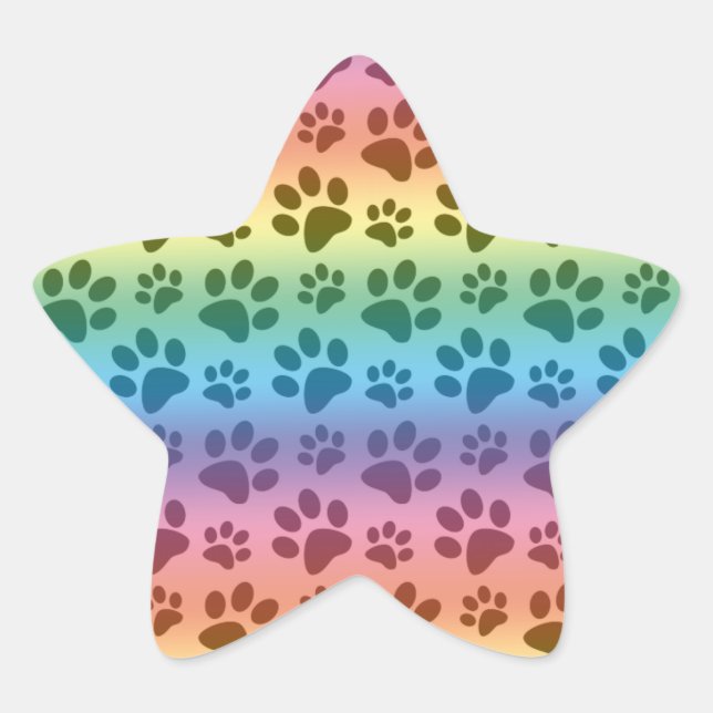 Rainbow dog paw print pattern star sticker (Front)