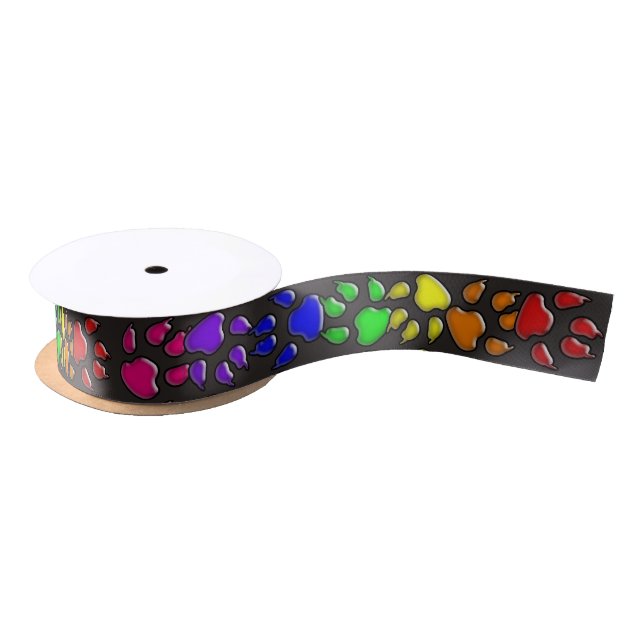 rainbow dog paw prints satin ribbon (Spool)